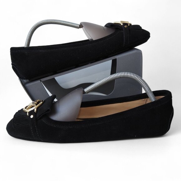Michael Kors Fulton Kiltie Driving Loafers Women's 10M Black Suede Gold - Picture 1 of 12